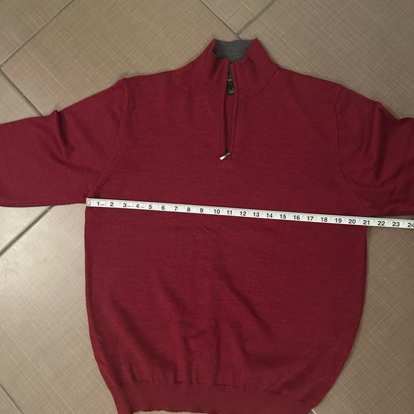 Men’s Harold Powell zip neck 100% Merino wool sweater, deep red - Picture 6 of 6